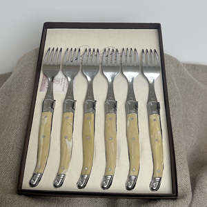 Homewares: Set of 6 Table Forks Light Horn