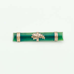 9ct Antique New Zealand Greenstone Bar Brooch
