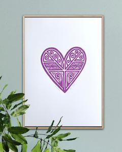 Woodcut Print - Aroha Purple