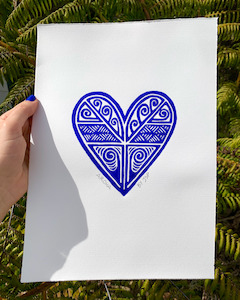 Art Design: Woodcut Print - Aroha Blue