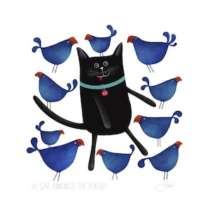 Greeting Card - Cat Amongst the Pukeko