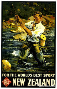 Vintage NZ Tourism Prints - Fly Fishing
