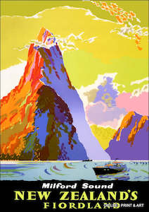 Vintage NZ Tourism Prints - Milford Sounds