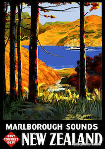 Vintage NZ Tourism Prints - Marlborough Sounds