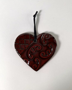 Wall Hanging Ceramic Heart - Kowhaiwhai Red