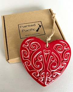Ceramic Heart Kowhaiwhai - Red - Large