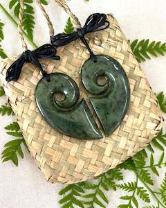 Two-Piece Set - Koru Heart Greenstone Pendants