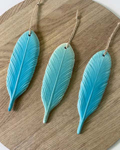 Christmas Decorations: Ceramic Kotare - Kingfisher Feathers by Michelle Bow