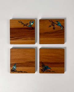 Paua Shells: Rimu & Paua Coasters - individual - NZ Native Birds