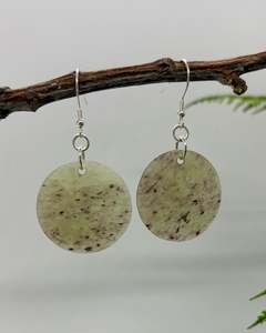 Pounamu | Greenstone Disc Earrings with Sterling Silver Hooks