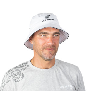 White Bucket hat with New Zealand silver fern logo 100% Cotton
