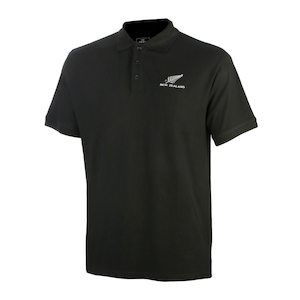 Black Polo Shirt with New Zealand silver fern logo