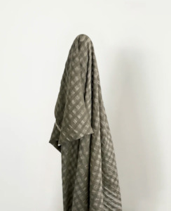 Linen Cotton Blends: Olive Cotton Linen Seersucker Check 130gsm $37pm Oeko-Tex Certified