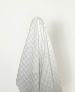 White Cotton Linen Seersucker Check 130 gsm $37pm Oeko-Tex Certified