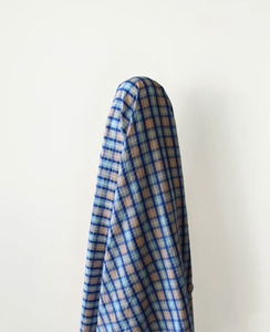 Deadstock Sale: Blue & Peach Seersucker Check 100% Cotton 18 cm w $12.00
