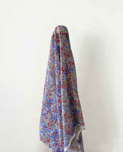 Deadstock Sale: 100% Cotton Voile Blue Yellow & Red Print 150 cm 70 gsm w $12 pm