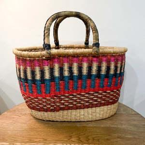 African Basket Collection: Shopper Basket ~ Terracotta, Blue and Pink