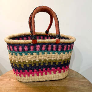 African Basket Collection: Shopper Basket ~ Pink, Olive and Navy