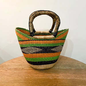 African Basket Collection: Small Market  Basket ~ Orange, Lime and Navy