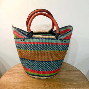 African Basket Collection: Market Basket ~ Lime and Navy and Teal