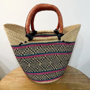 Market Basket - Pink with Navy Diamonds