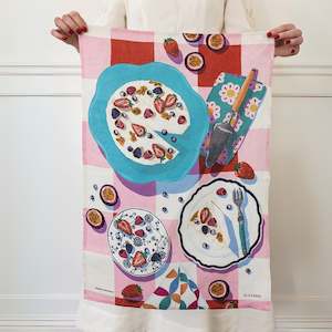 Kitchen Table 1: Bespoke Letterpress -  Passionfruit Pavlova 100% Linen Tea Towel