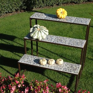 Garden Accessories: Aged Blue 3 Tier Plant Stand