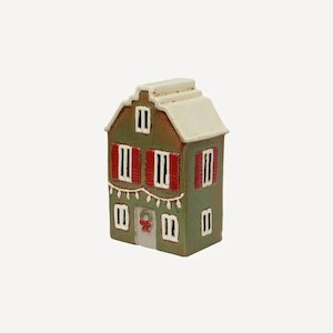 Alsace Tea Light - Green Christmas House With Shutters