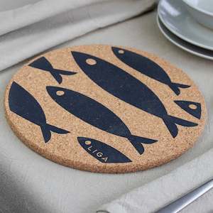 Natural Cork Placemats - Grey Fish
