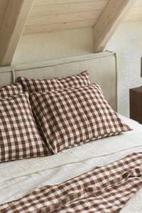 Lodge Size Pillowcases King: Mocha Gingham Linen Pillowcases | Made in Europe