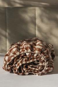 Mocha Gingham Linen Fitted Sheet | Made in Europe