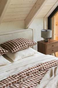 Mocha Gingham Linen Flat Sheet | Made in Europe