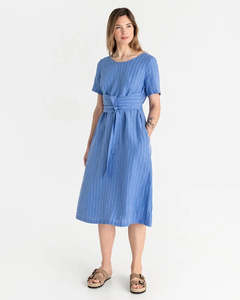 Dresses: Manila Linen Dress in Blue Stripes