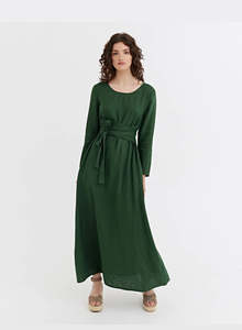 Dresses: Florence Linen Dress - Deep Green