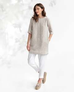 Dresses: Linen tunic dress in Natural