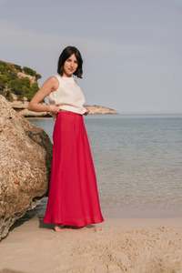 Skirts Pants: CIARA Linen Slip Skirt | Viva Magenta