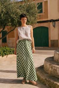 Skirts Pants: CIARA Linen Slip Skirt | Green Gingham