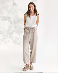 Pants: Baggy Linen Pants in Natural