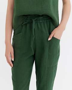 Pants: Sardinia Drawstring Linen Pants – Deep Green