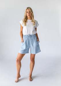 Pants: Linen Shorts | Pale Blue