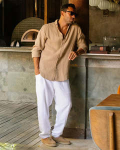 Mens Classic Linen shirt - Wheat