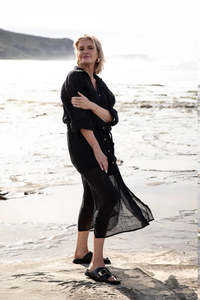 Coats Blazers Jackets: Gauze Linen Duster | Black