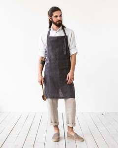 Kitchen Linen: Men's Linen Apron - Charcoal