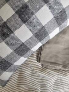 Checkers Cushion: LINEN CUSHION COVER - IVORY / CHARCOAL