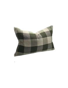 Checkers Cushion: Linen Cushion | Olive