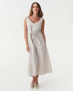 Dark Moody: A-line Linen Dress - Natural