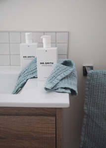 Hand Towels: Linen Waffle Towel Set | Dusky Blue