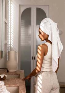 Hand Towels: Linen Waffle Towel Set | White