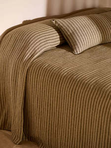 Pure Linen Bedcover | Khaki Stripe