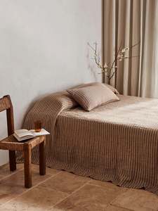 Pure Linen Bedcover | Toffee Stripe